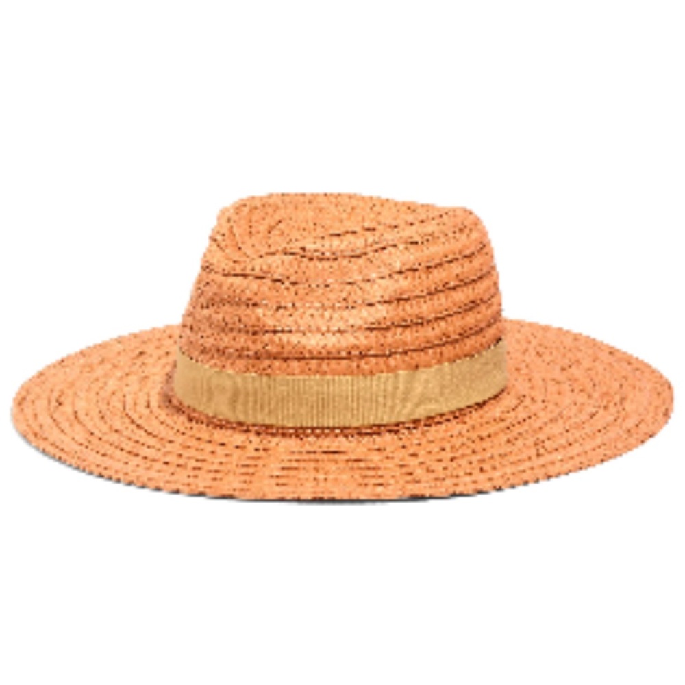 MAXWELL Braided Straw Raffa Sun Hat Beachy Festival Pool Resort Boho Orange